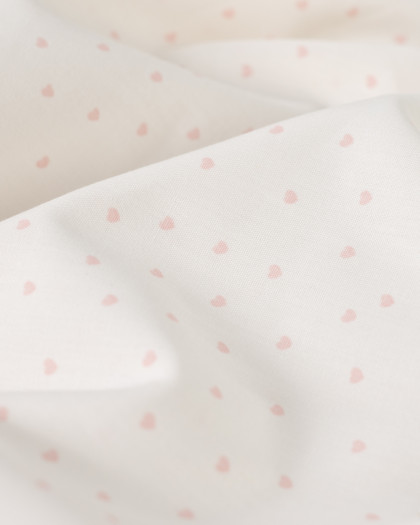 Popeline de Coton Ecrue Mini Cœur Rose Clair - Mercerine