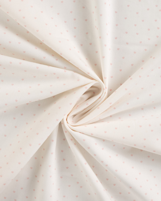Popeline de Coton Ecrue Mini Cœur Rose Clair - Mercerine