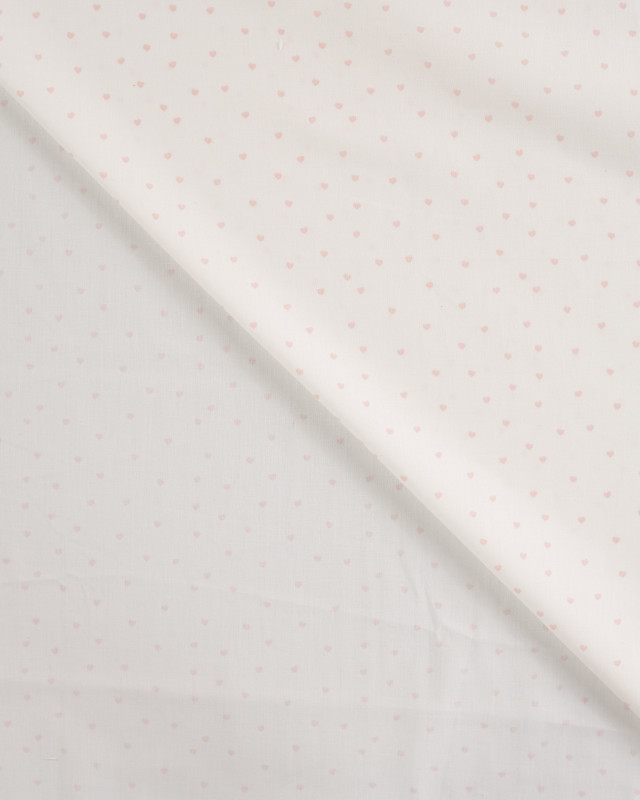 Popeline de Coton Ecrue Mini Cœur Rose Clair - Mercerine