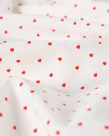 Popeline de Coton Ecrue Mini Cœur Rouge - Mercerine