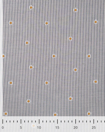 Seersucker à Rayures Bleu Marine Brodé Marguerite - Mercerine