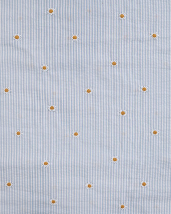 Seersucker à  Rayures Bleu Ciel Brodé Marguerite - Mercerine
