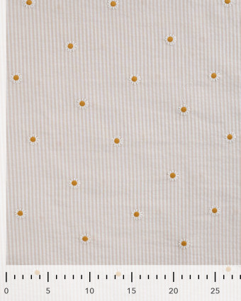 Seersucker à Rayures Sable Brodé Marguerite - Mercerine