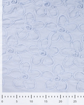 Coton à Rayures Bleues Fleurs Brodées Ton sur Ton - Mercerine