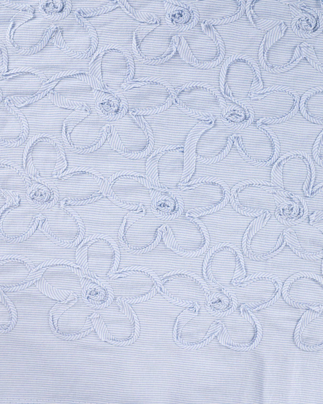 Coton à Rayures Bleues Fleurs Brodées Ton sur Ton - Mercerine