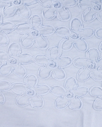 Coton à Rayures Bleues Fleurs Brodées Ton sur Ton - Mercerine