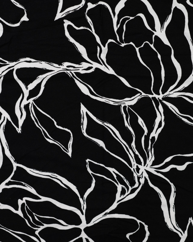 Jersey de Viscose Noir Motif Floral - Mercerine