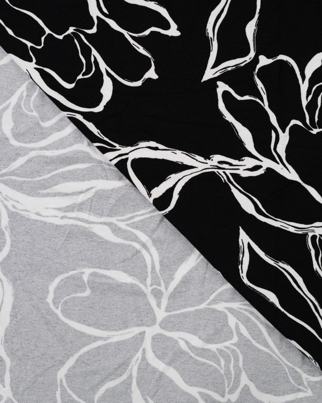 Jersey de Viscose Noir Motif Floral - Mercerine