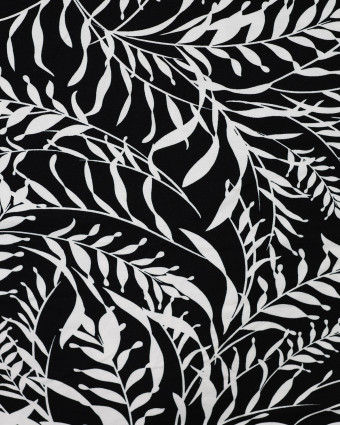 Jersey de Viscose Noir Motif Fleuillage Blanc - Mercerine