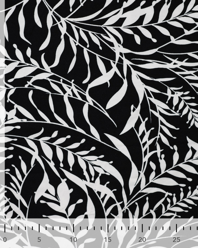 Jersey de Viscose Noir Motif Fleuillage Blanc - Mercerine