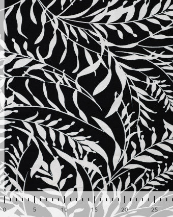 Jersey de Viscose Noir Motif Fleuillage Blanc - Mercerine