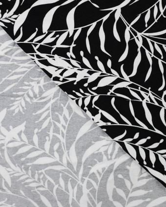 Jersey de Viscose Noir Motif Fleuillage Blanc - Mercerine