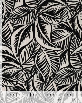 Tissu Rayonne Stretch Motif Feuillage Noir et Ecru - Mercerine