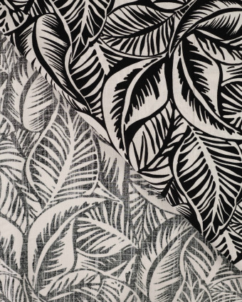 Tissu Rayonne Stretch Motif Feuillage Noir et Ecru - Mercerine