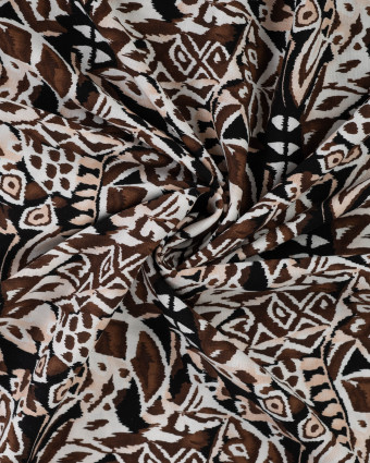 Tissu Rayonne Stretch Motif Ethnique Noir et Marron - Mercerine