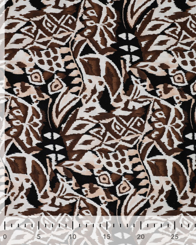 Tissu Rayonne Stretch Motif Ethnique Noir et Marron - Mercerine