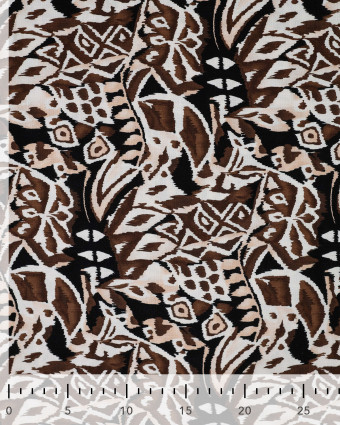 Tissu Rayonne Stretch Motif Ethnique Noir et Marron - Mercerine