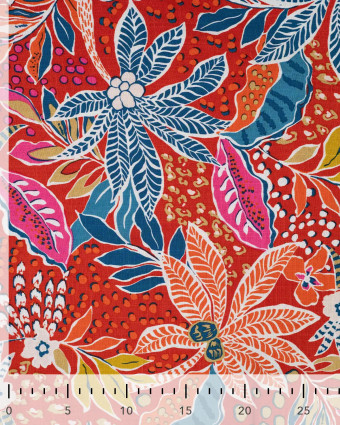 Tissu Rayonne Stretch Motif Floral Palmier Rouge - Mercerine