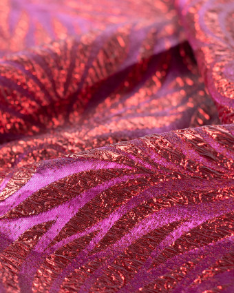 Tissu Satin Jacquard Rouge Fleurs Dorées - 20m X 1.45m - Coton Naturel Fabrication Française