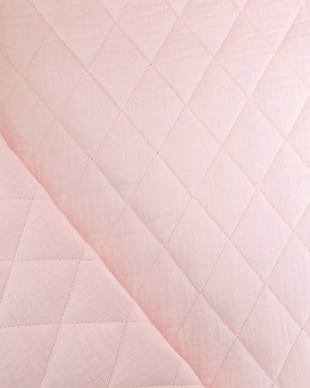 Tissu Double Gaze Matelassé Uni Rose Tendre - Mercerine