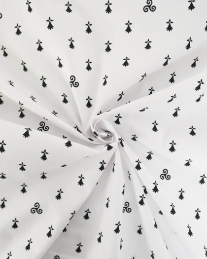 Tissu Coton Imprimé Bretagne Hermine Fond Blanc - Mercerine