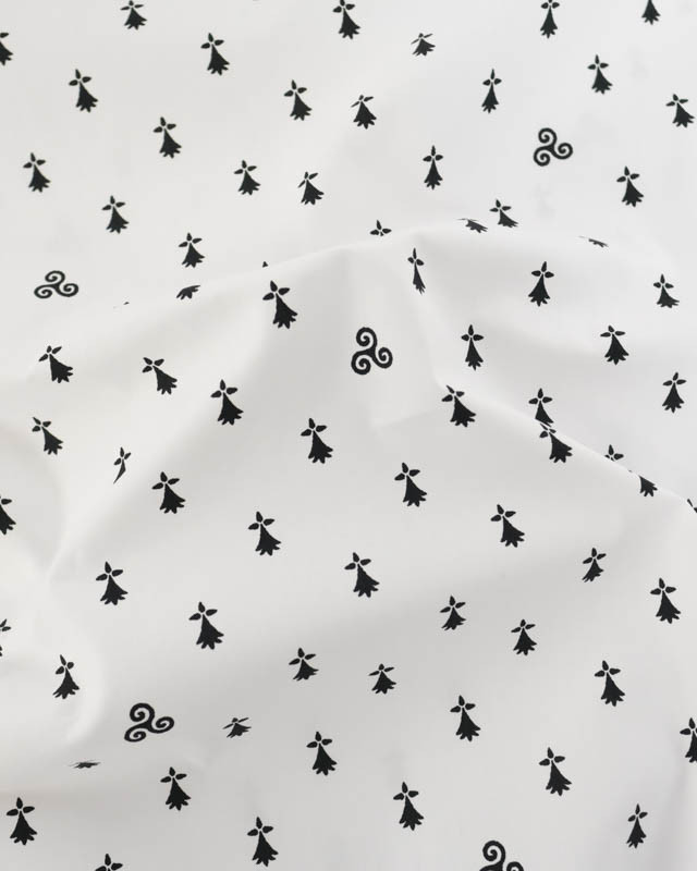 Tissu Coton Imprimé Bretagne Hermine Fond Blanc - Mercerine