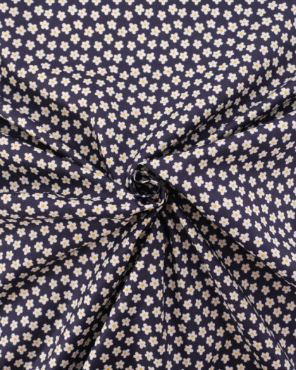 Popeline de Coton Fleuri Navy - Mercerine