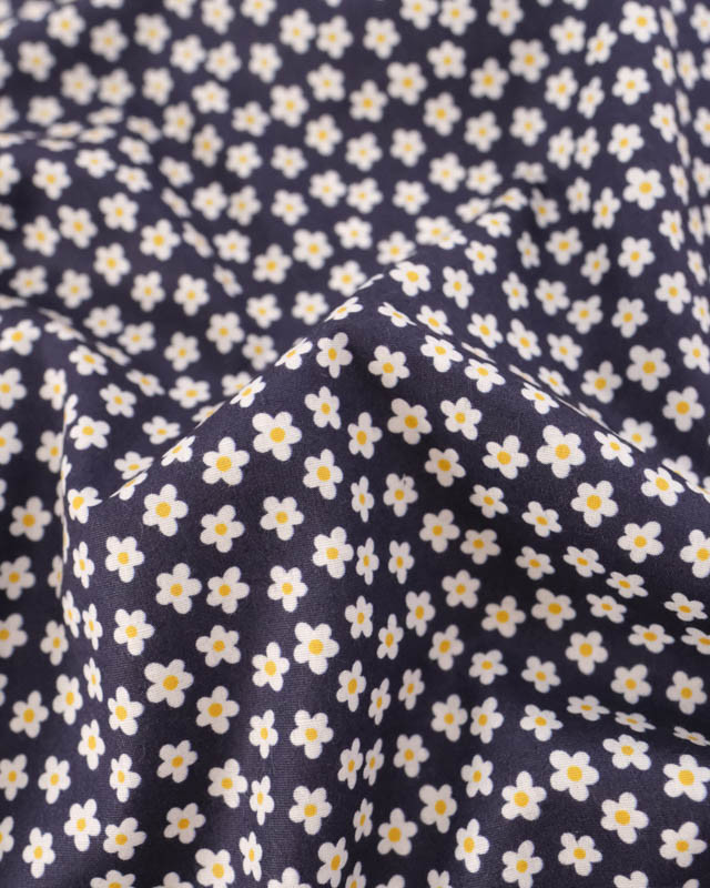 Popeline de Coton Fleuri Navy - Mercerine