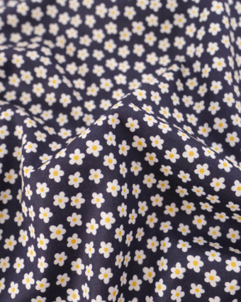 Popeline de Coton Fleuri Navy - Mercerine