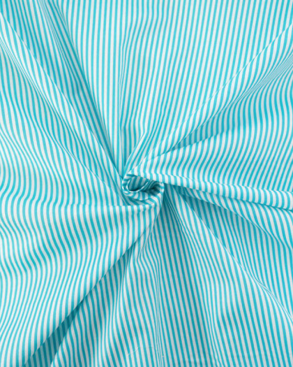 Popeline de Coton à Rayures Turquoise