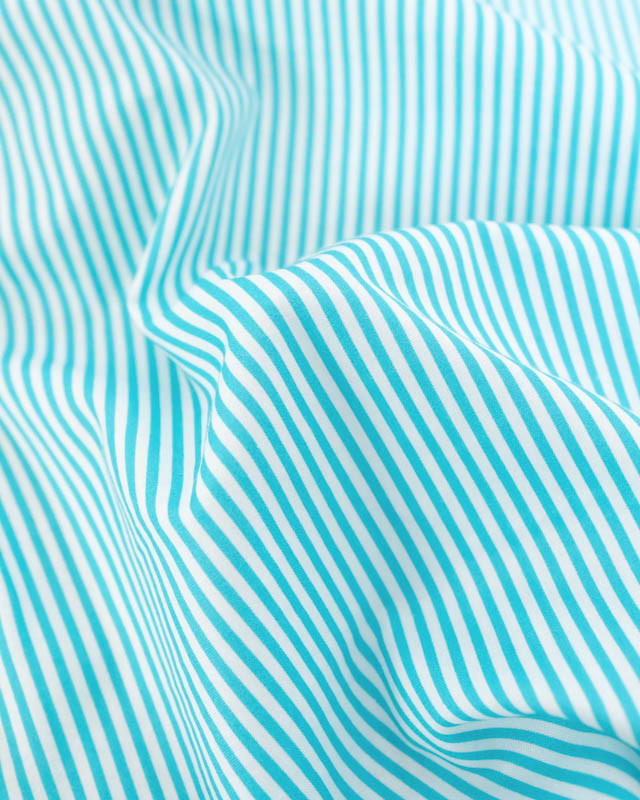 Popeline de Coton à Rayures Turquoise