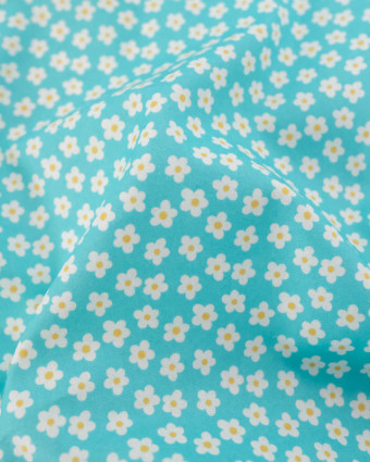 Popeline de Coton Fleuri Turquoise