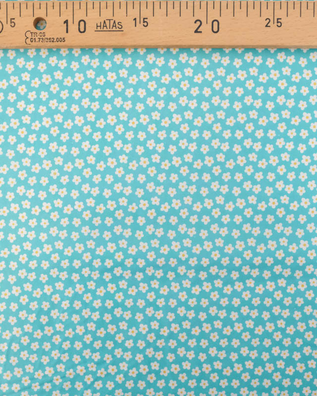 Popeline de Coton Fleuri Turquoise