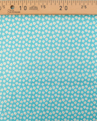 Popeline de Coton Fleuri Turquoise