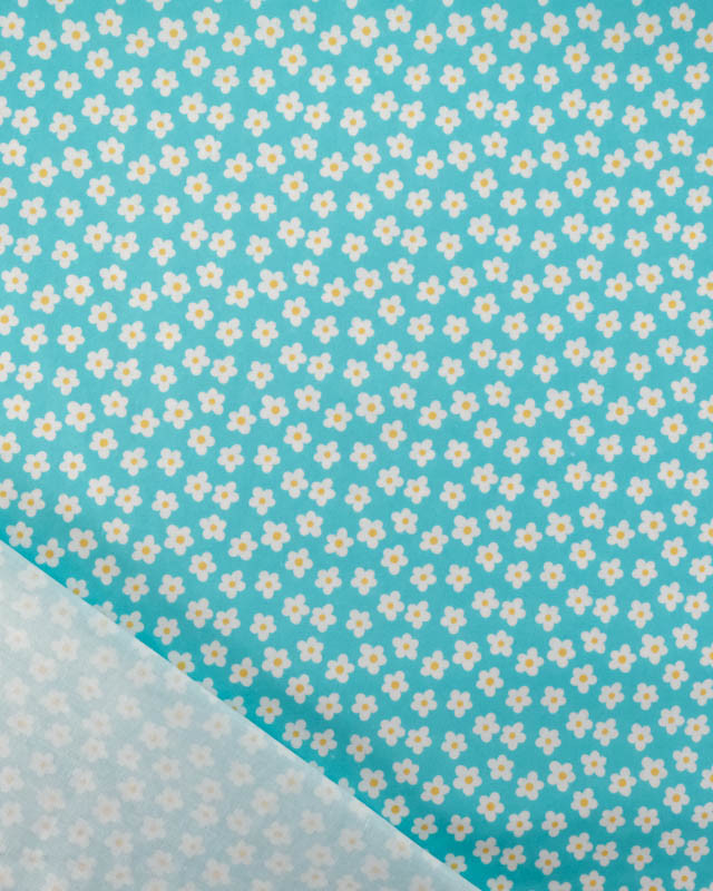 Popeline de Coton Fleuri Turquoise