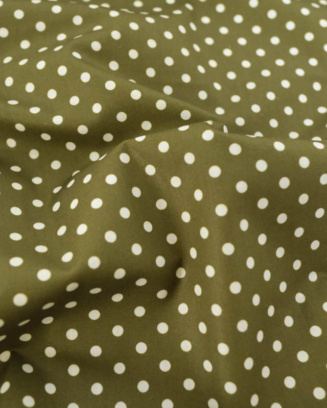 Popeline de Coton à Pois Kaki