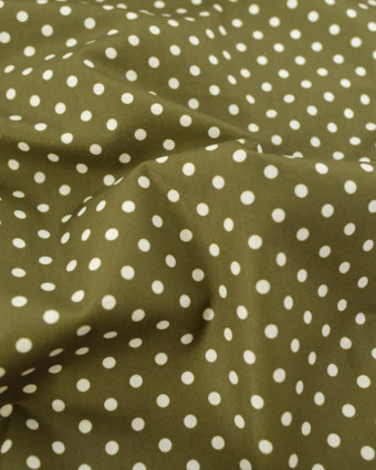 Popeline de Coton à Pois Kaki