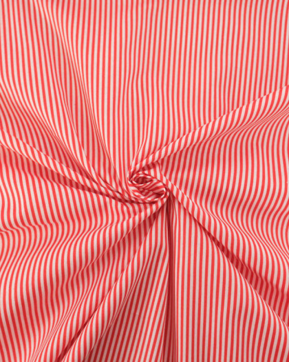 Popeline de Coton à Rayures Rouge - Mercerine