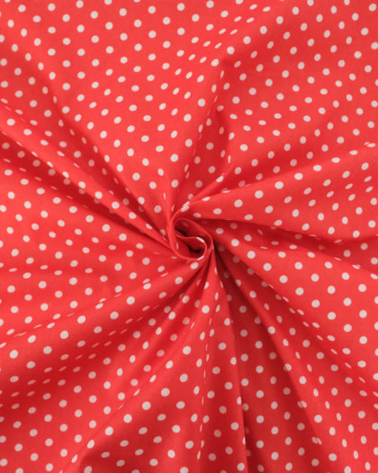 Popeline de Coton à Pois Rouge - Mercerine