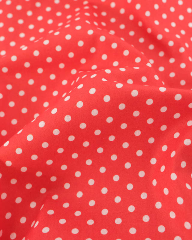 Popeline de Coton à Pois Rouge - Mercerine