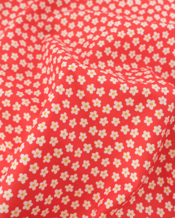 Popeline de Coton Fleuri Rouge - Mercerine
