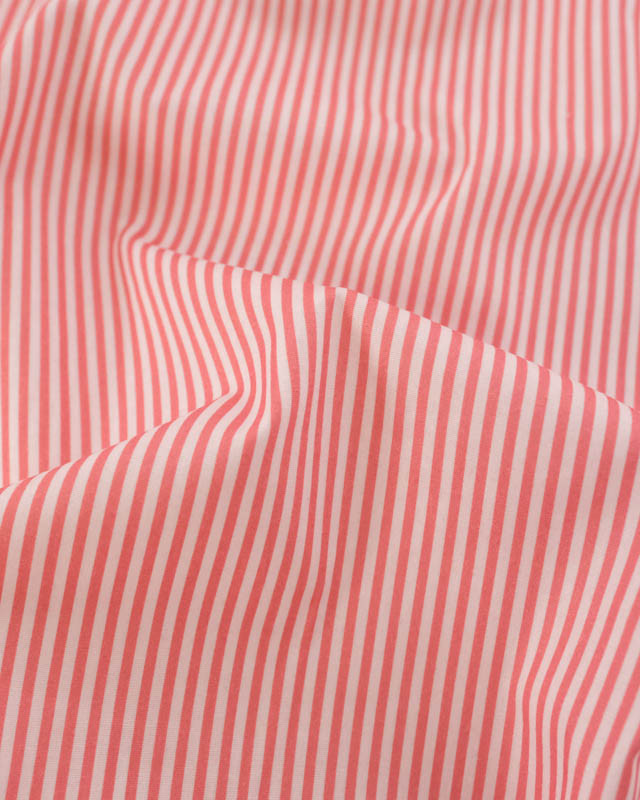 Popeline de Coton Rayures Fines Rose - Mercerine