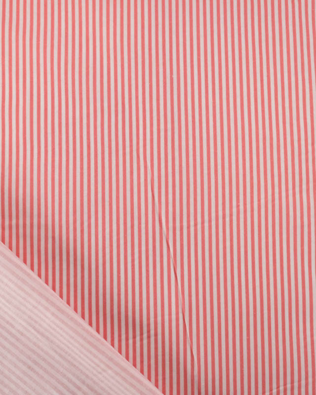 Popeline de Coton Rayures Fines Rose - Mercerine