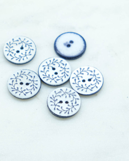 Bouton fantaisie : à motif feuille bleu à 2 trous - Mercerine
