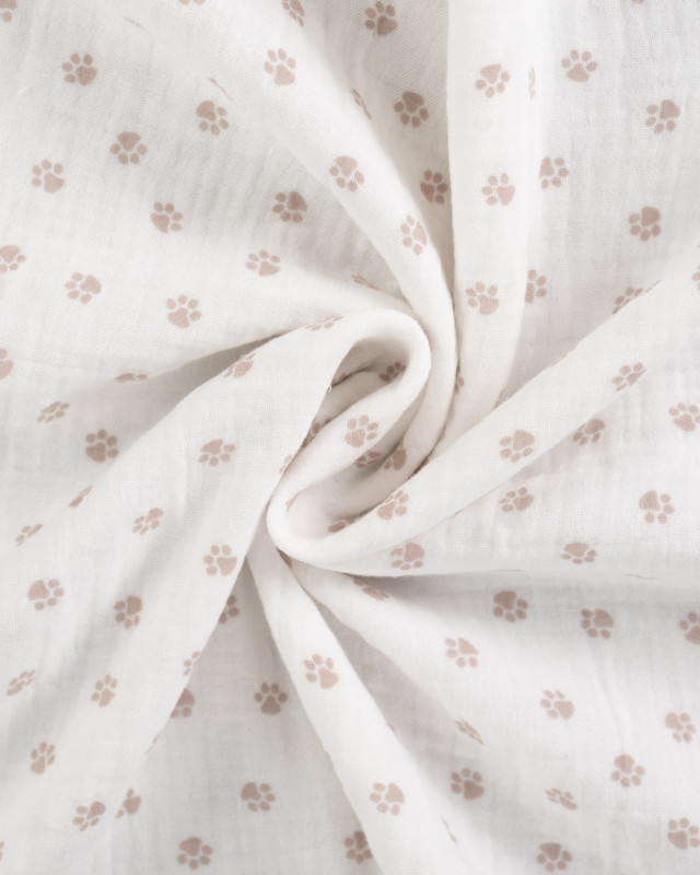 Tissu Double Gaze Ecru Petites Pattes de Chien - Mercerine