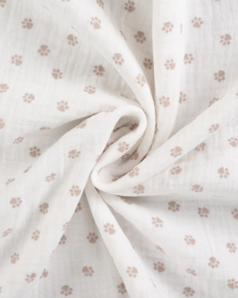 Tissu Double Gaze Ecru Petites Pattes de Chien - Mercerine