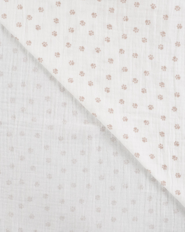 Tissu Double Gaze Ecru Petites Pattes de Chien - Mercerine