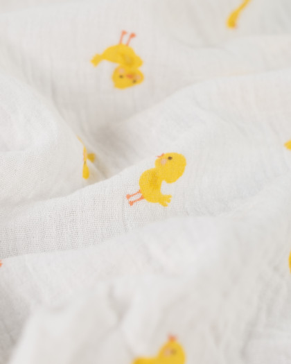 Tissu Double Gaze Ecru Petits Poussins - Mercerine
