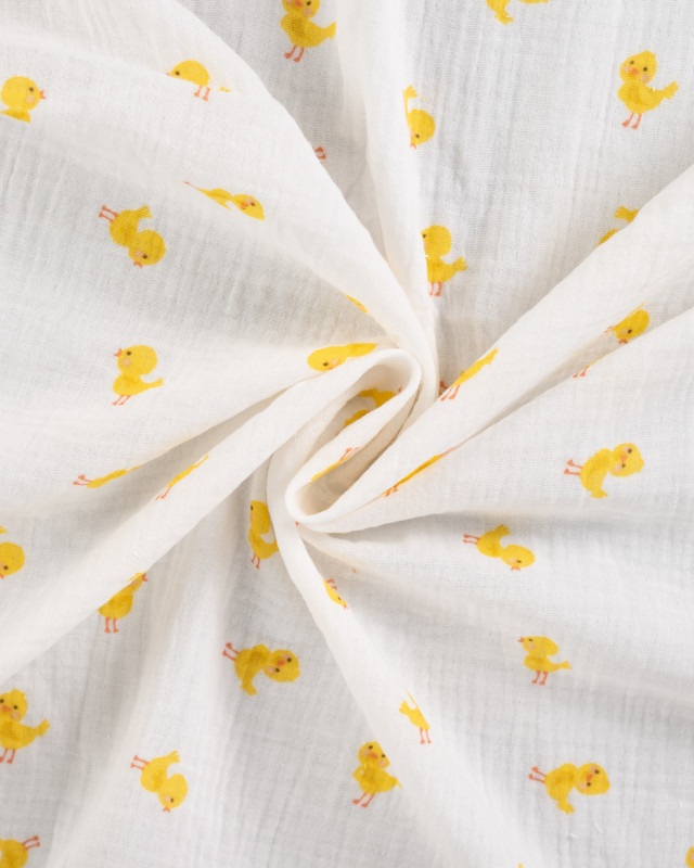 Tissu Double Gaze Ecru Petits Poussins - Mercerine