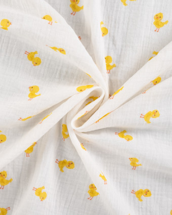 Tissu Double Gaze Ecru Petits Poussins - Mercerine